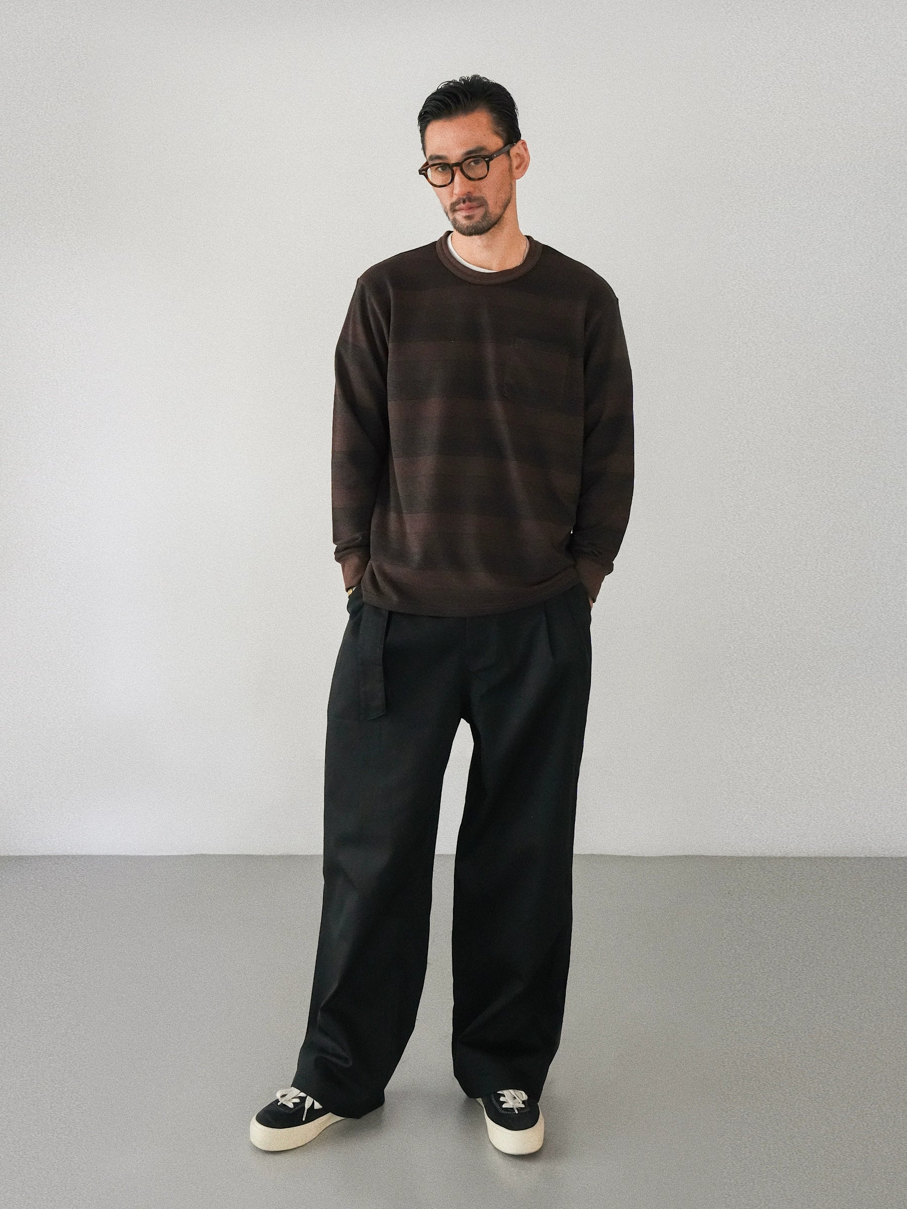 Belted Cotton Twill Wide-Leg Trousers