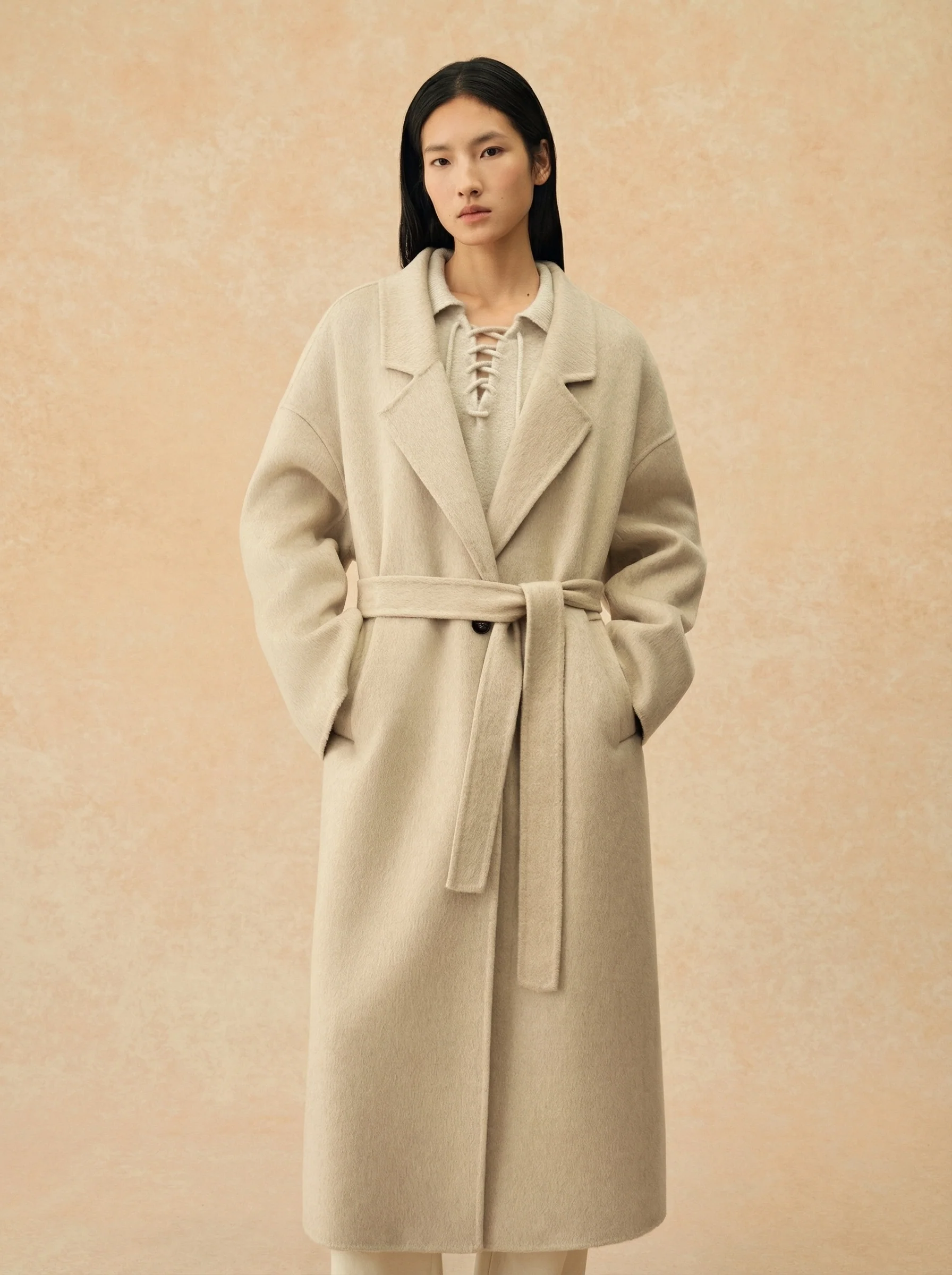 Belted Double-Faced Wool Coat with Hip Pouch - Image 4
