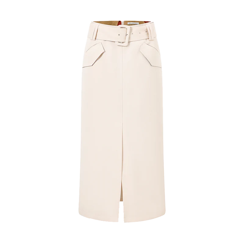 Belted Front-Slit Midi Skirt - Image 3