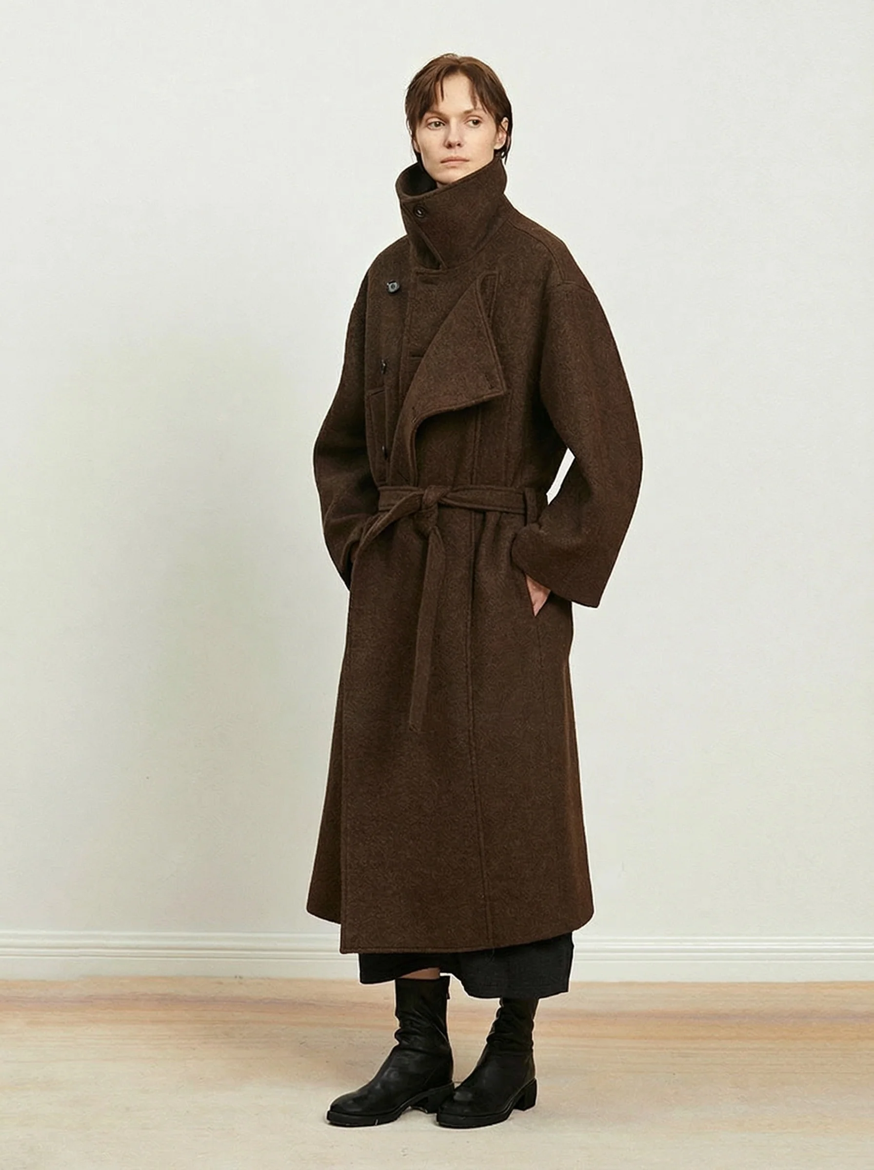 Belted High-Neck Coat - Image 5