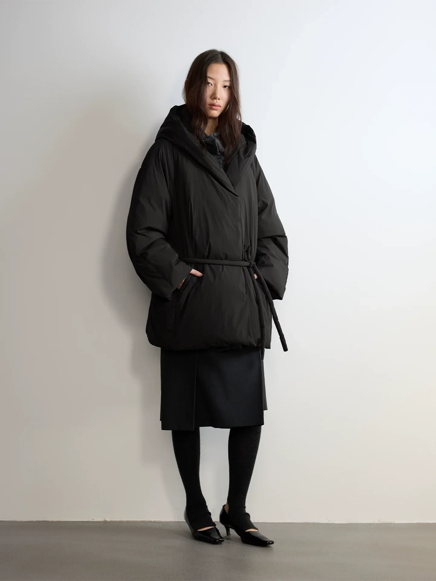 Belted Hooded Down Jacket - Image 2