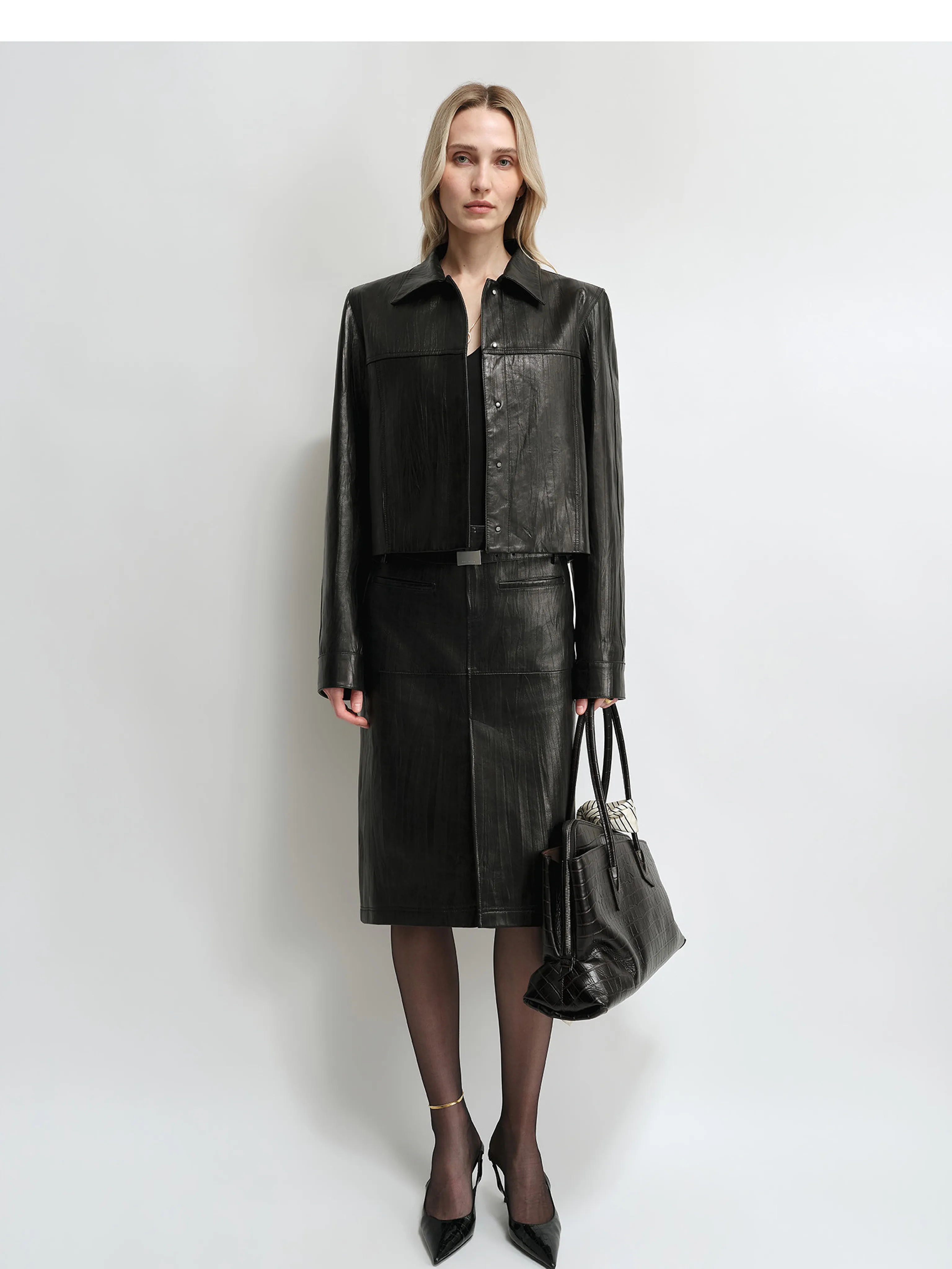 Belted Leather Midi Skirt - Image 3