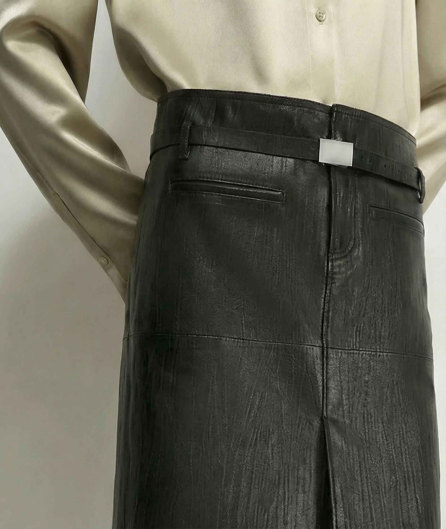 Belted Leather Midi Skirt - Image 6