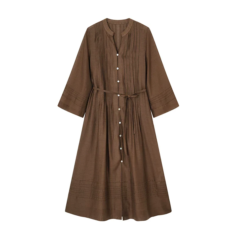 Belted Pintuck Midi Shirt Dress - Image 2