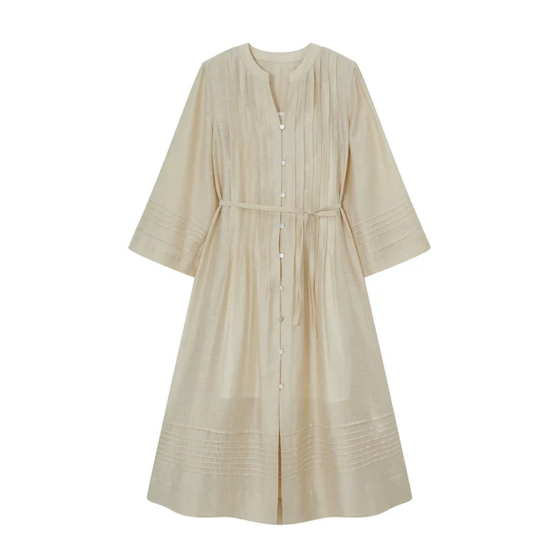 Belted Pintuck Midi Shirt Dress - Image 3