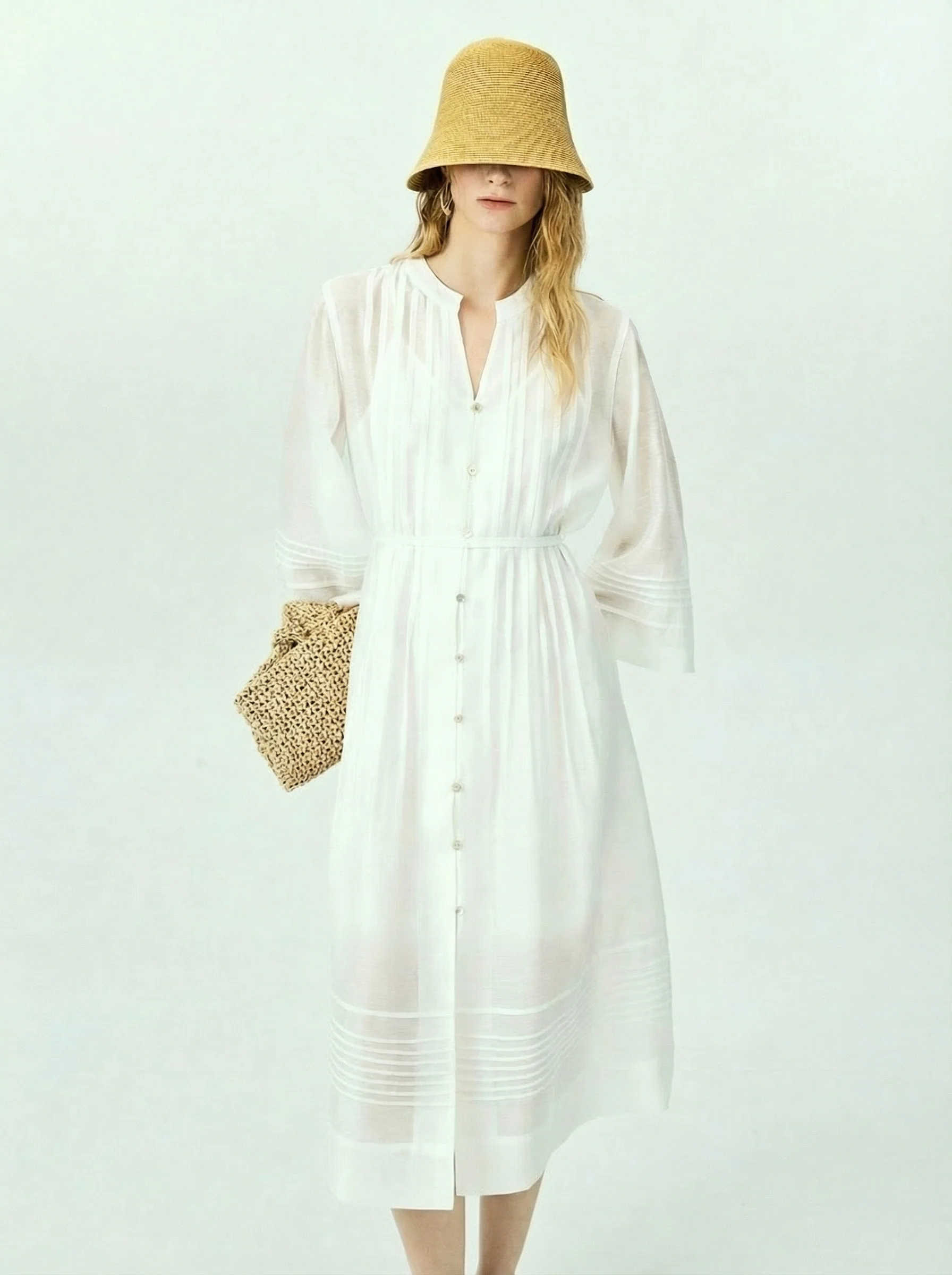 Belted Pintuck Midi Shirt Dress - Image 6