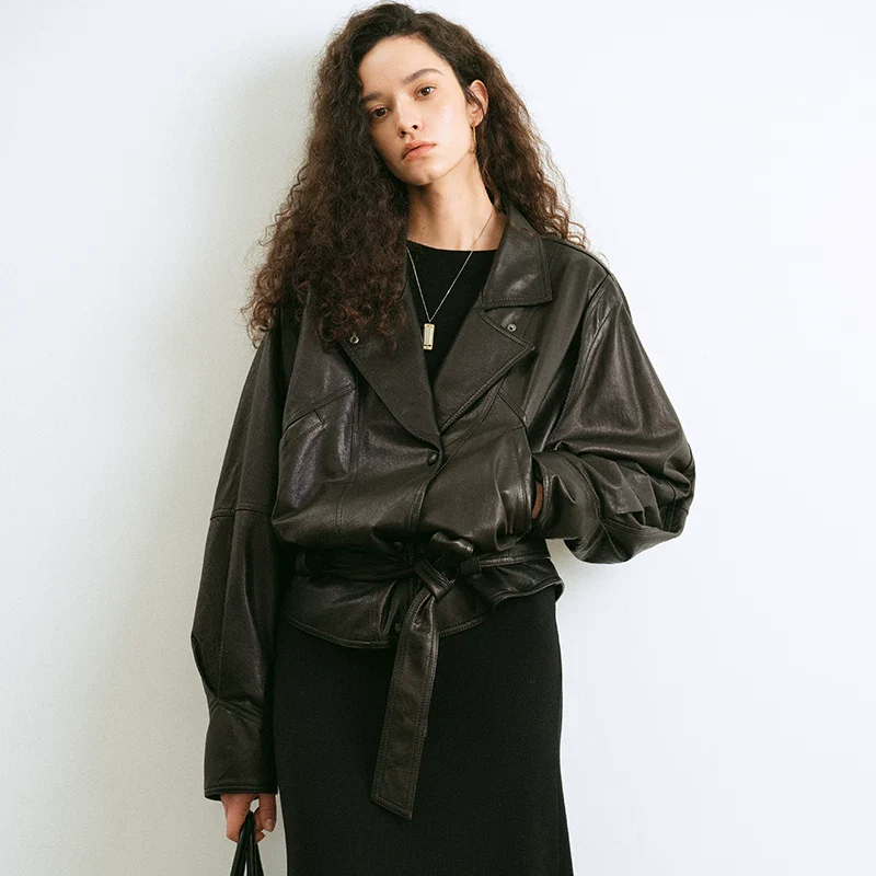 Belted Sheepskin Moto Jacket