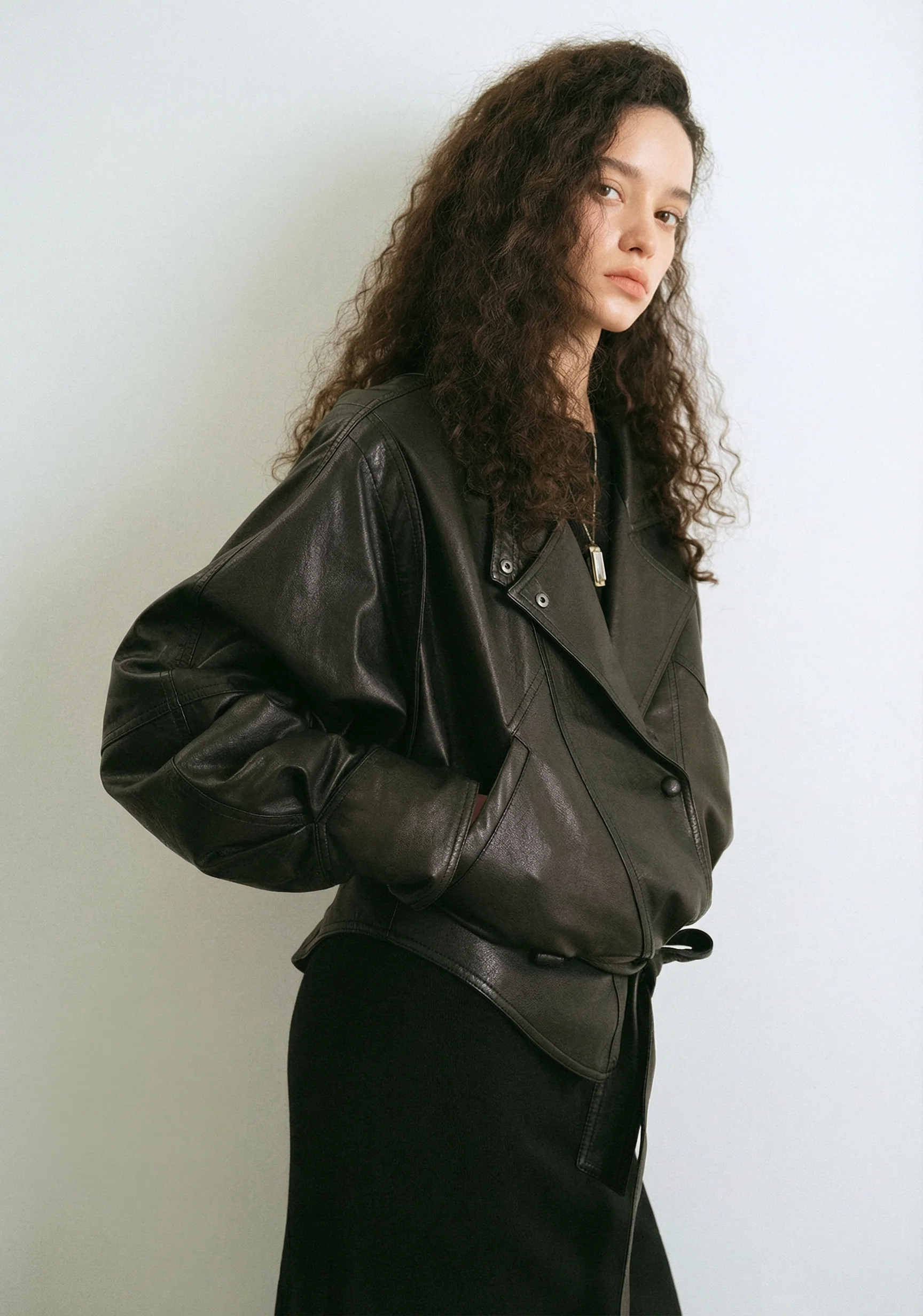Belted Sheepskin Moto Jacket - Image 6