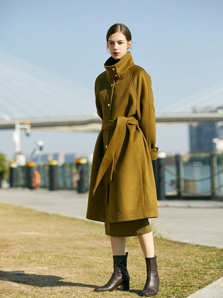 Belted Stand-Collar Coat
