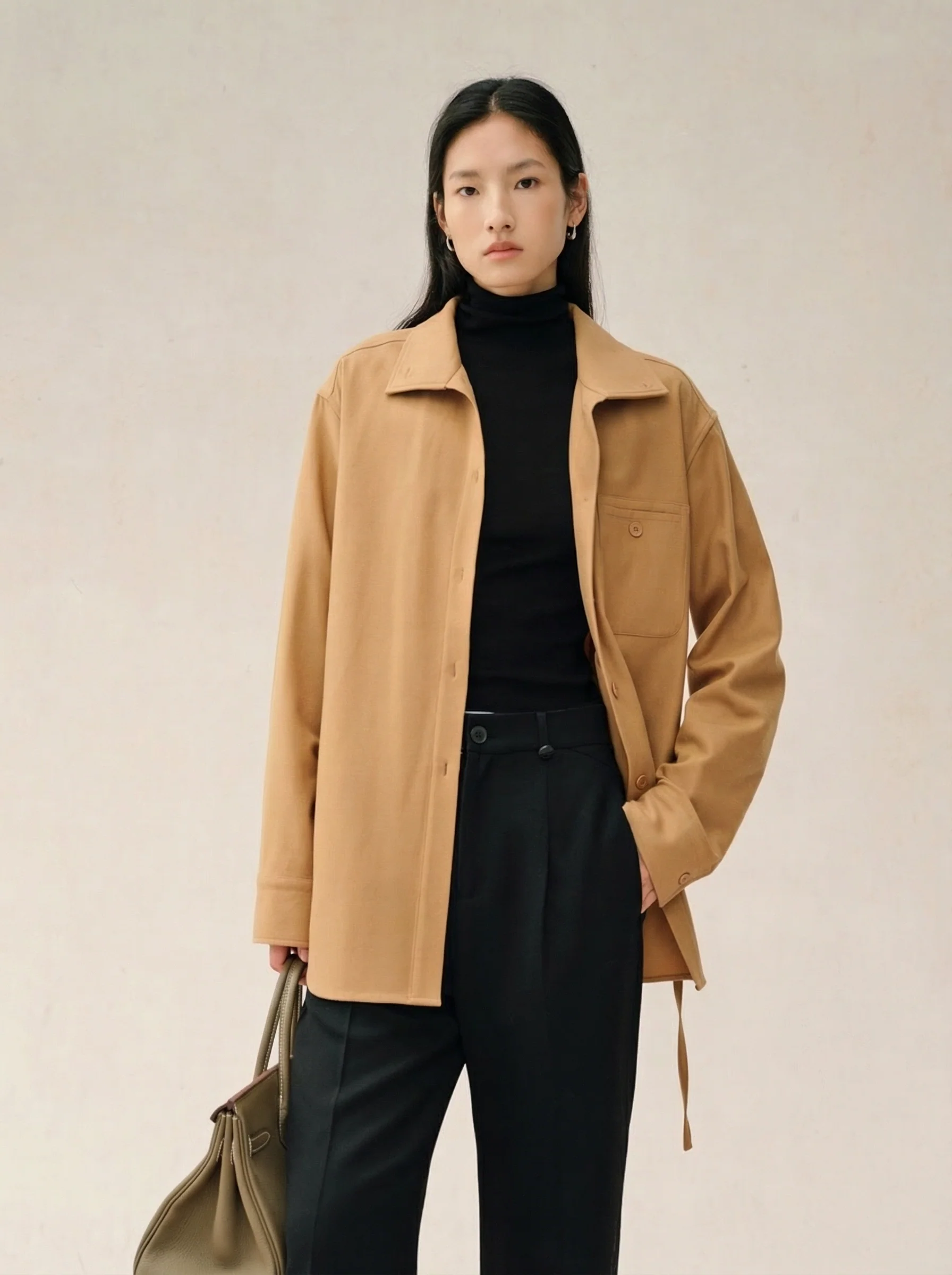 Belted Stand-Collar Wool-Cashmere Shirt - Image 2