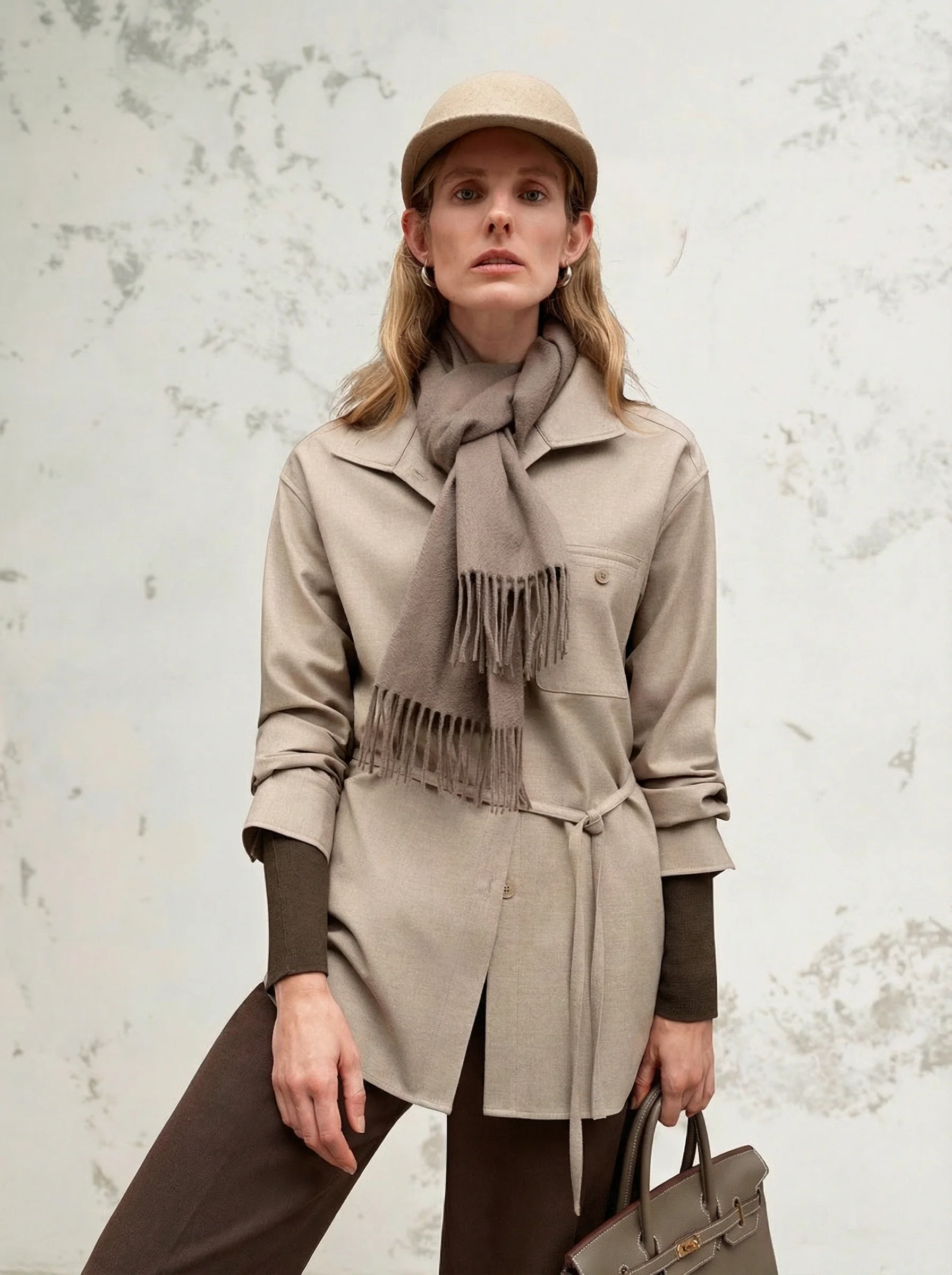 Belted Stand-Collar Wool-Cashmere Shirt - Image 7