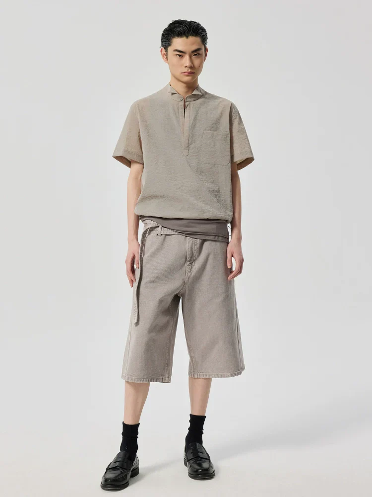 Belted Wide-Leg Bermuda Shorts