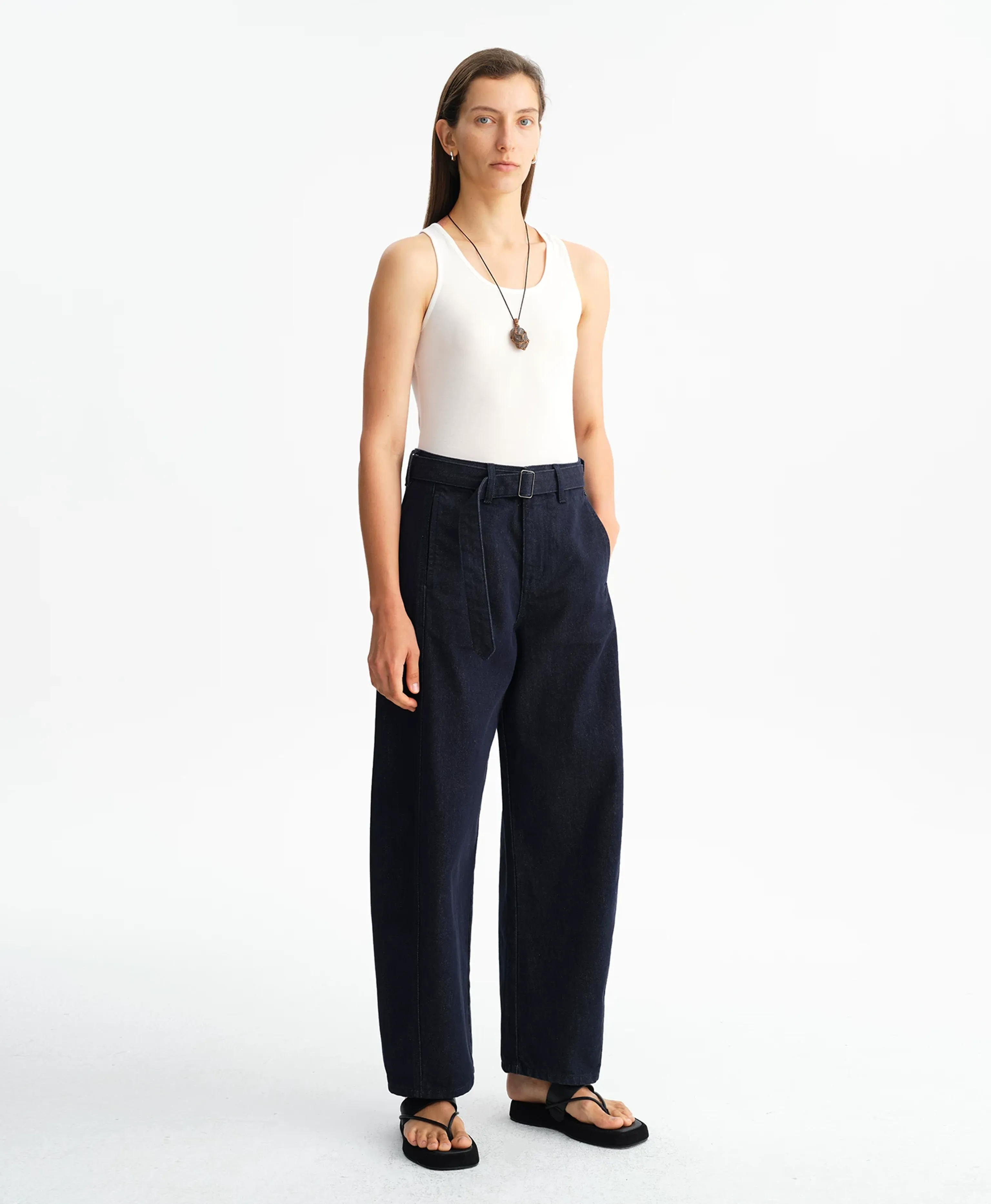 Belted Wide-Leg Denim Trousers - Image 2