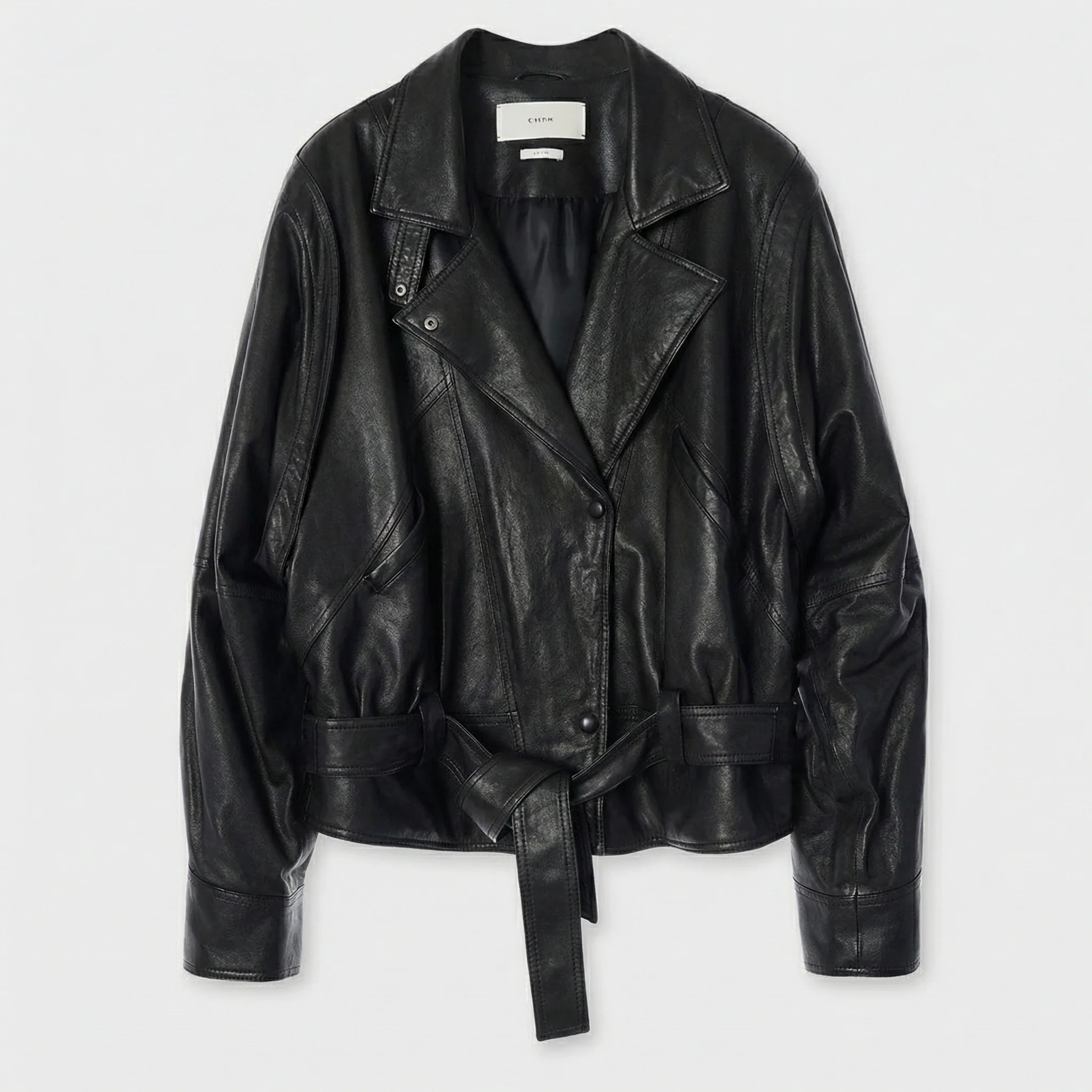 Belted Wrap Leather Jacket - Image 7