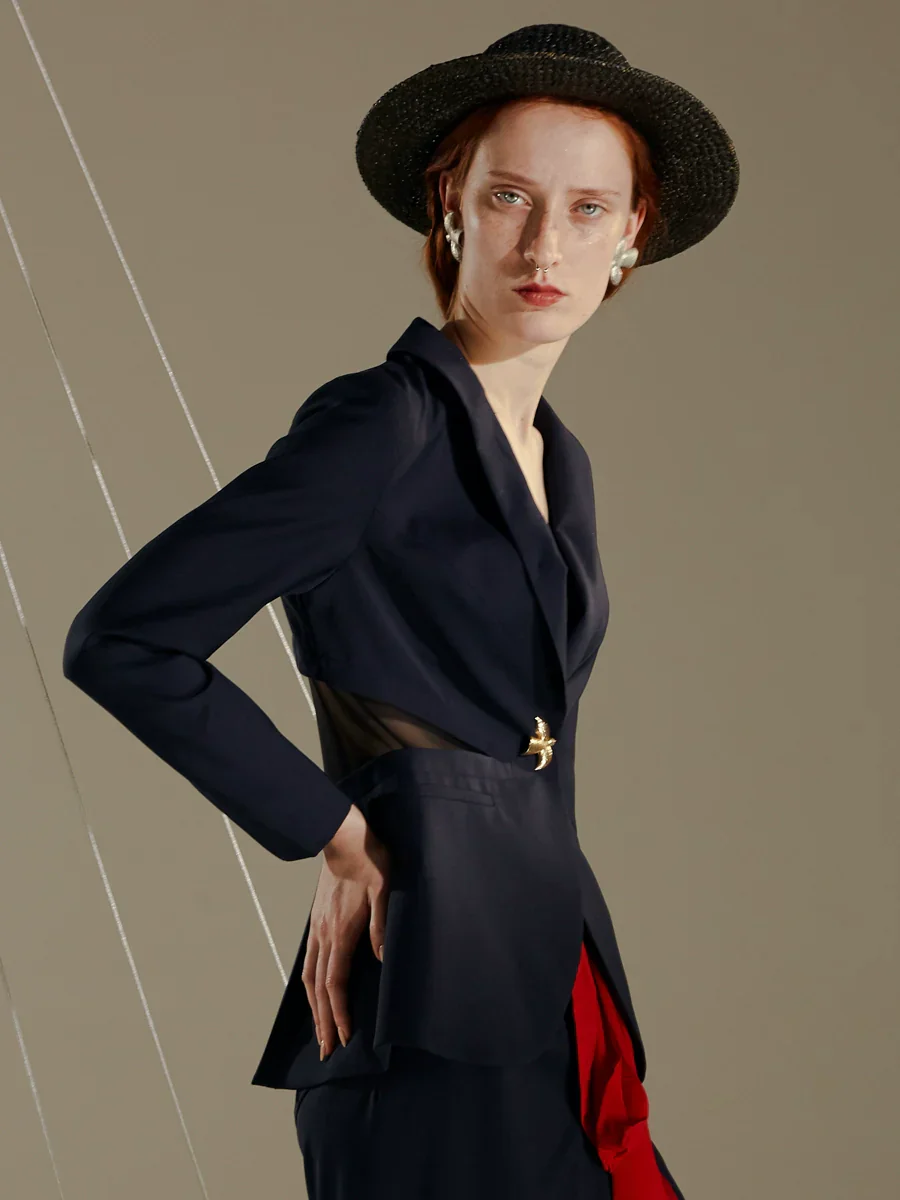 Bird-Button Mesh Slim Blazer - Image 4