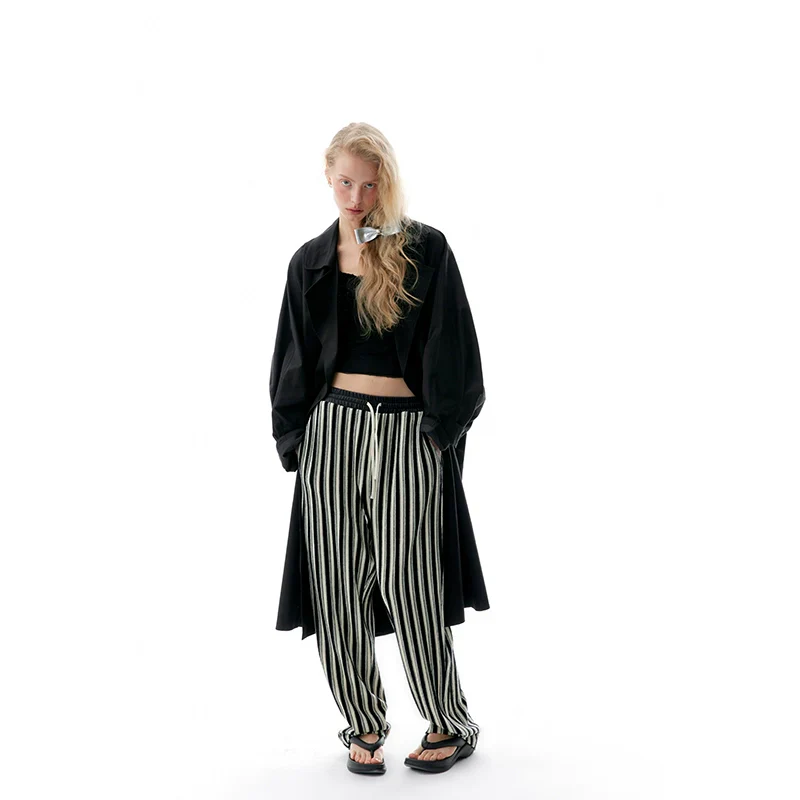 Black and White Striped Wide-Leg Pants - Image 4