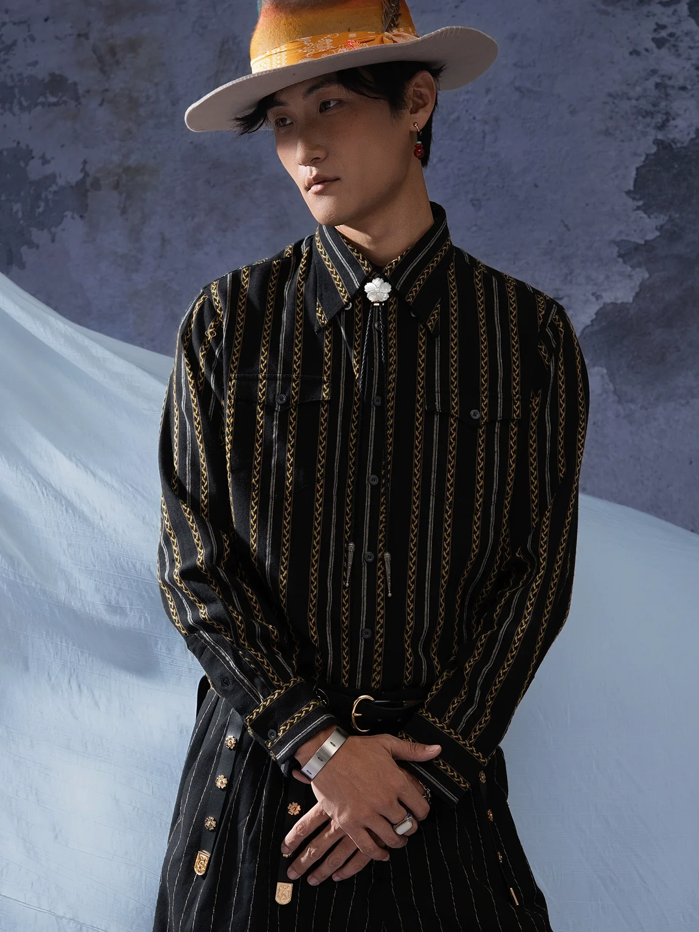 Black Chain Stripe Cotton Shirt - Image 3