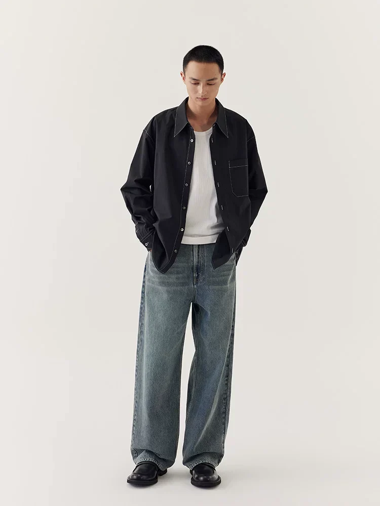 Black Contrast Stitch Overshirt - Image 3