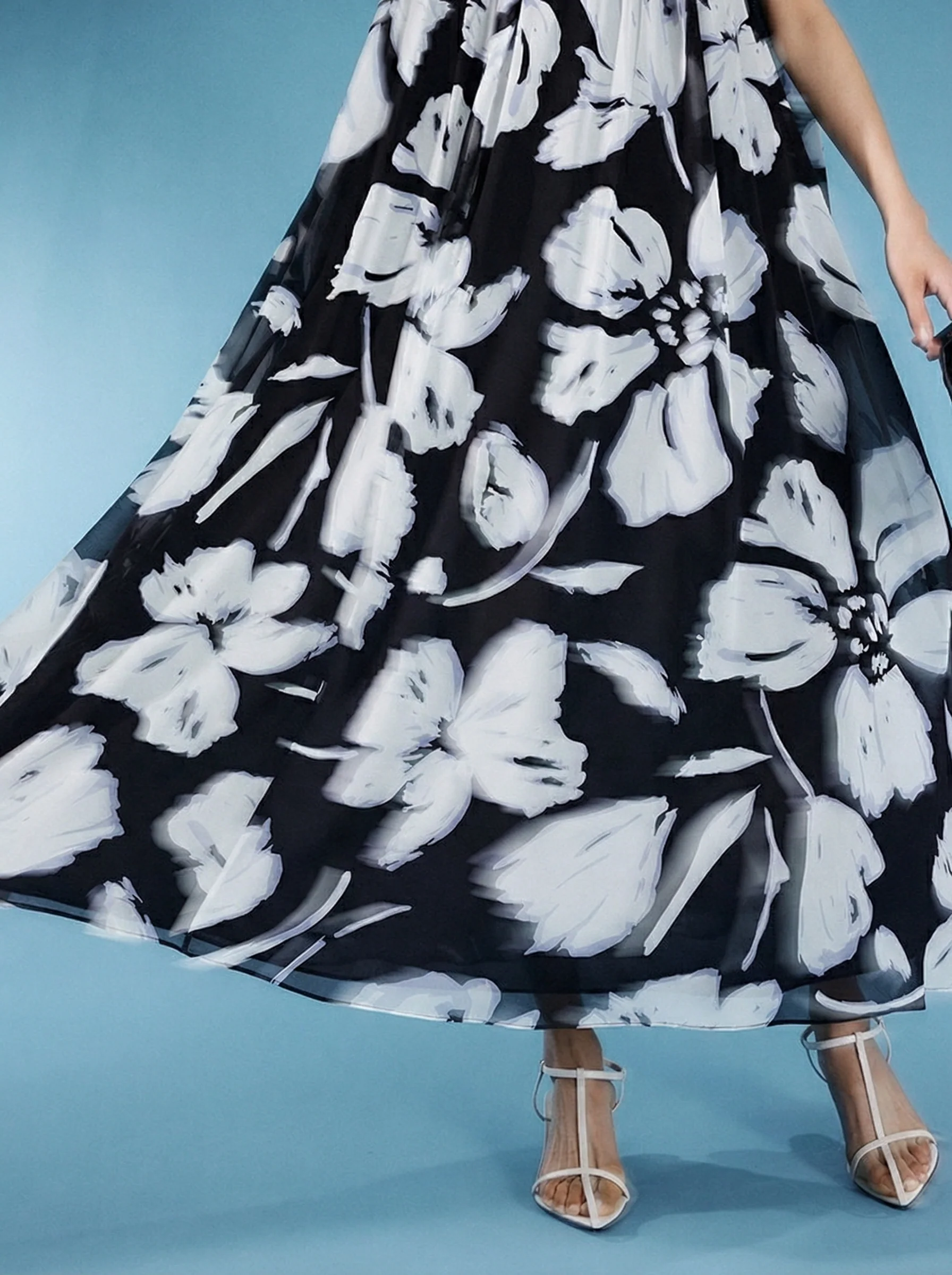 Black Floral Mulberry Silk Maxi Dress - Image 6