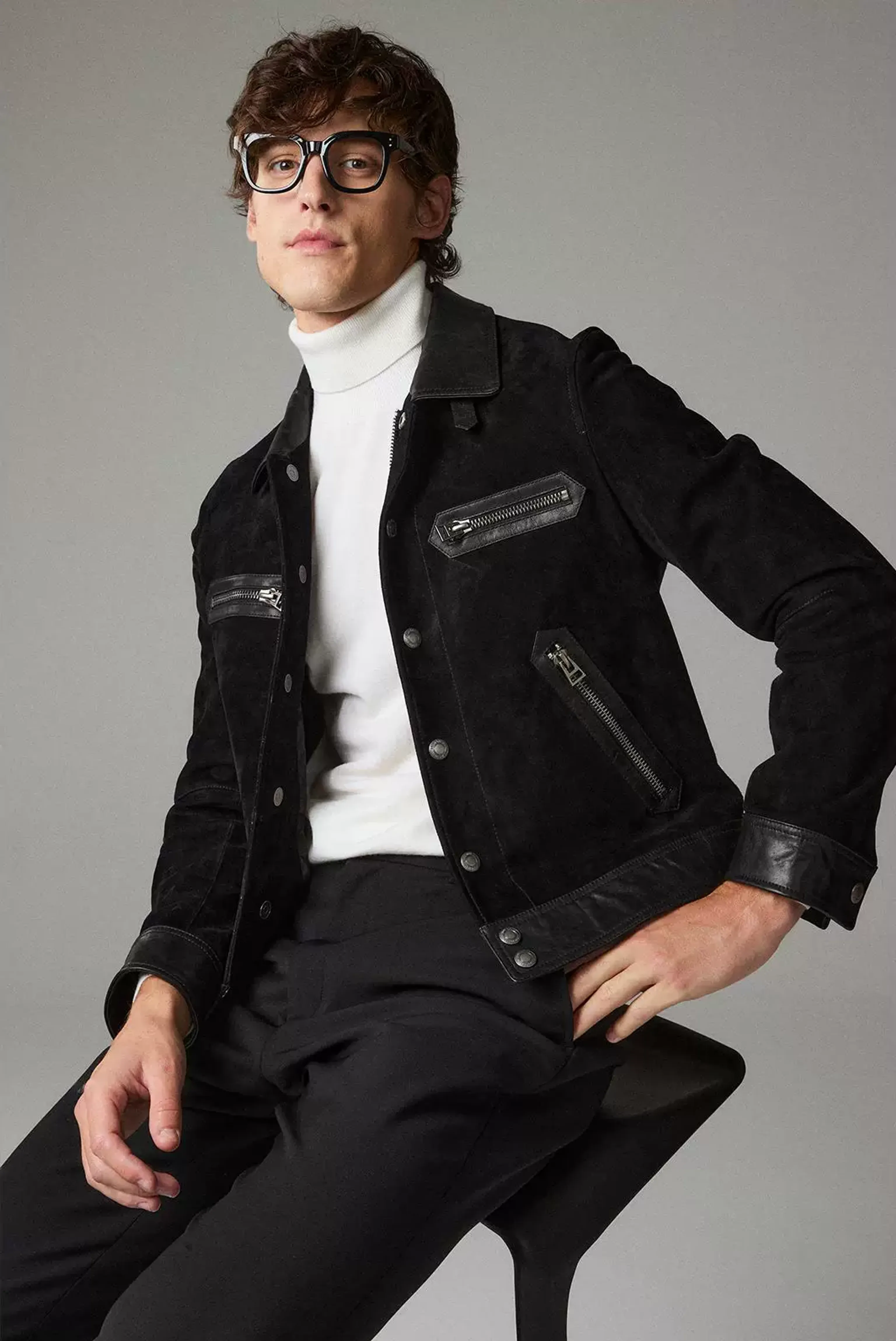 Black Lamb Suede Moto Jacket - Image 5
