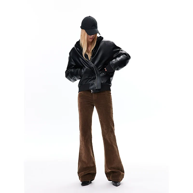 Black Faux Leather Bomber Jacket - Image 3