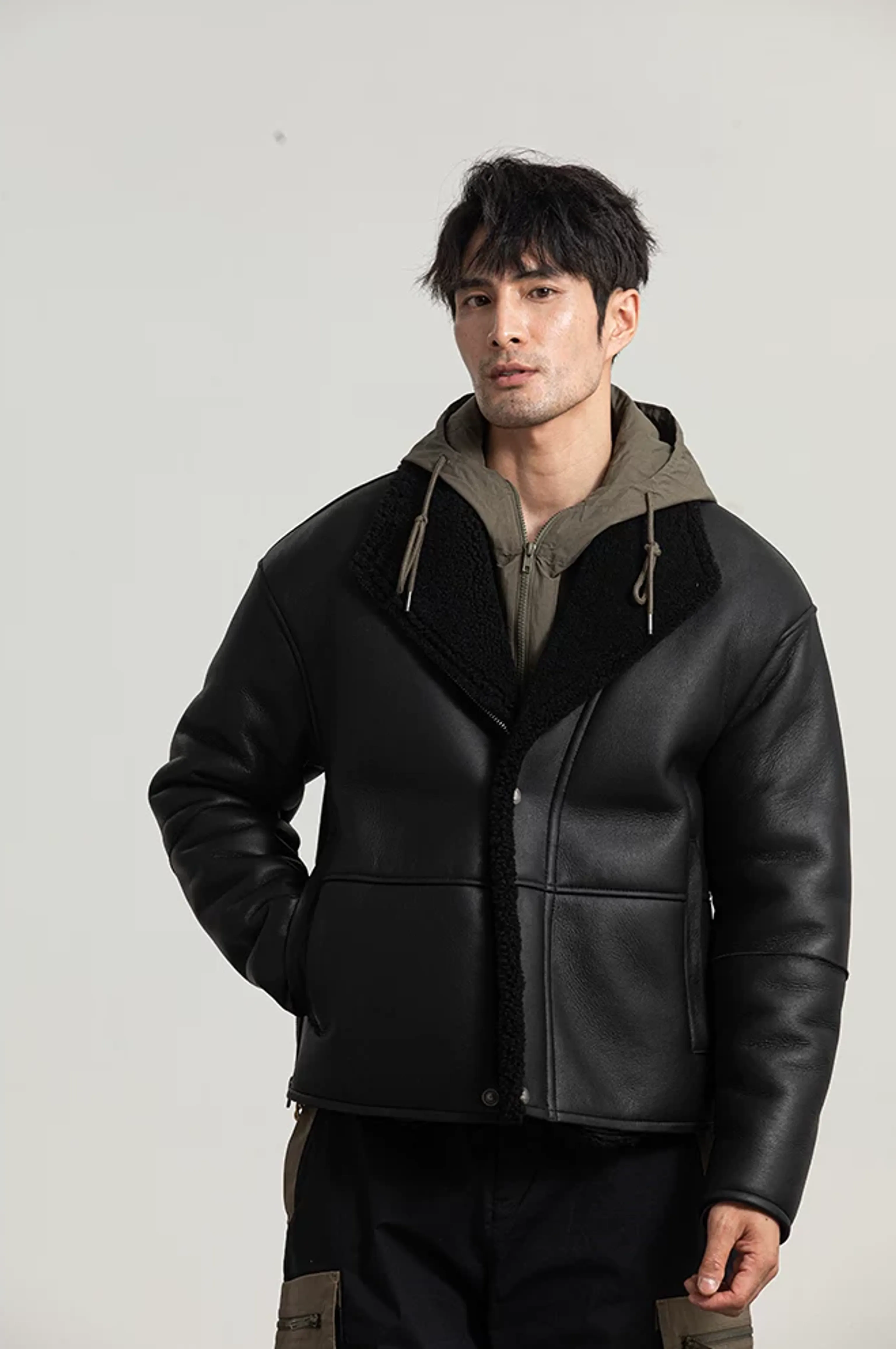 Black Shearling Aviator Jacket - Image 6