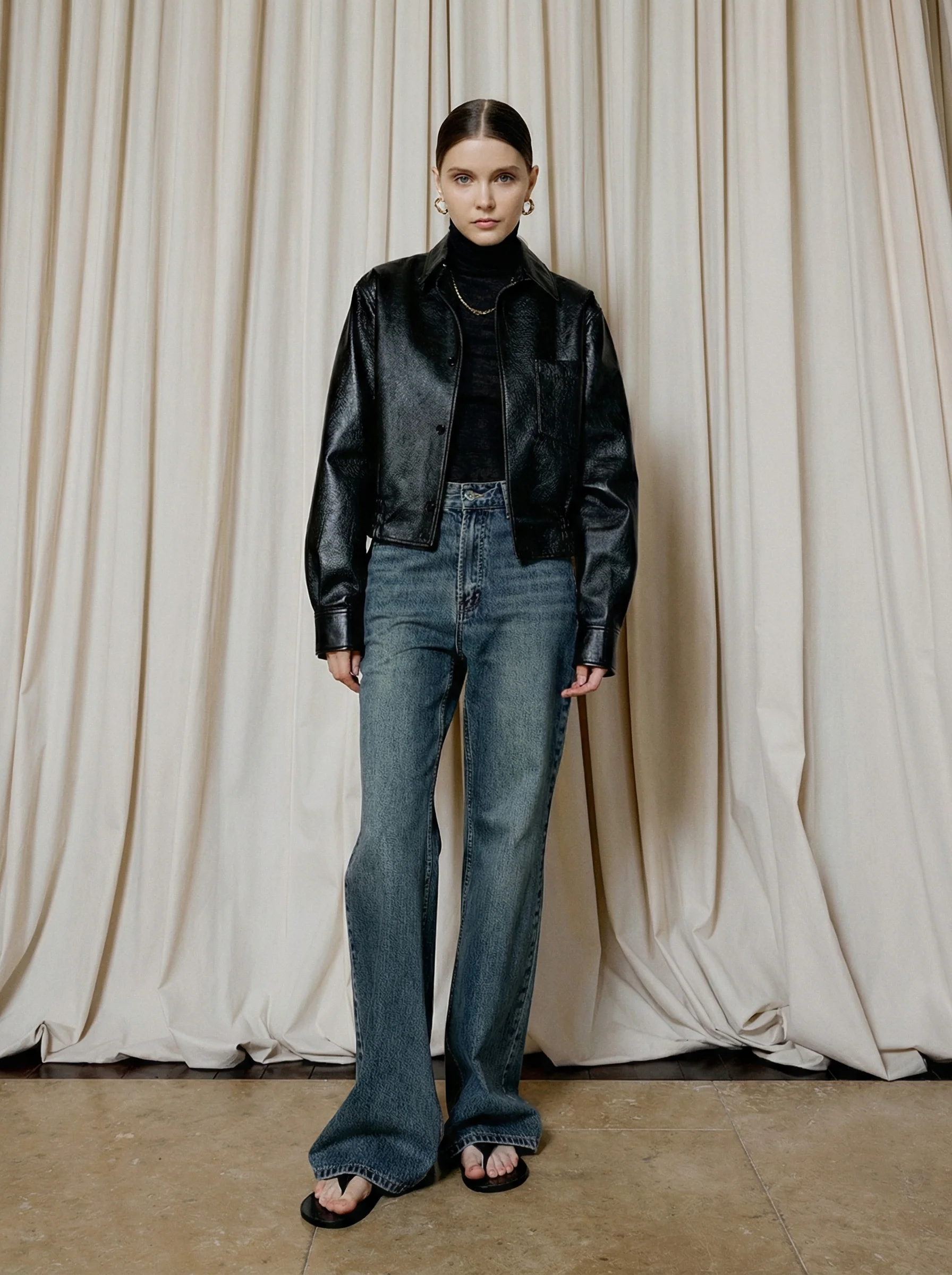 Black Sheepskin Blouson Jacket - Image 4