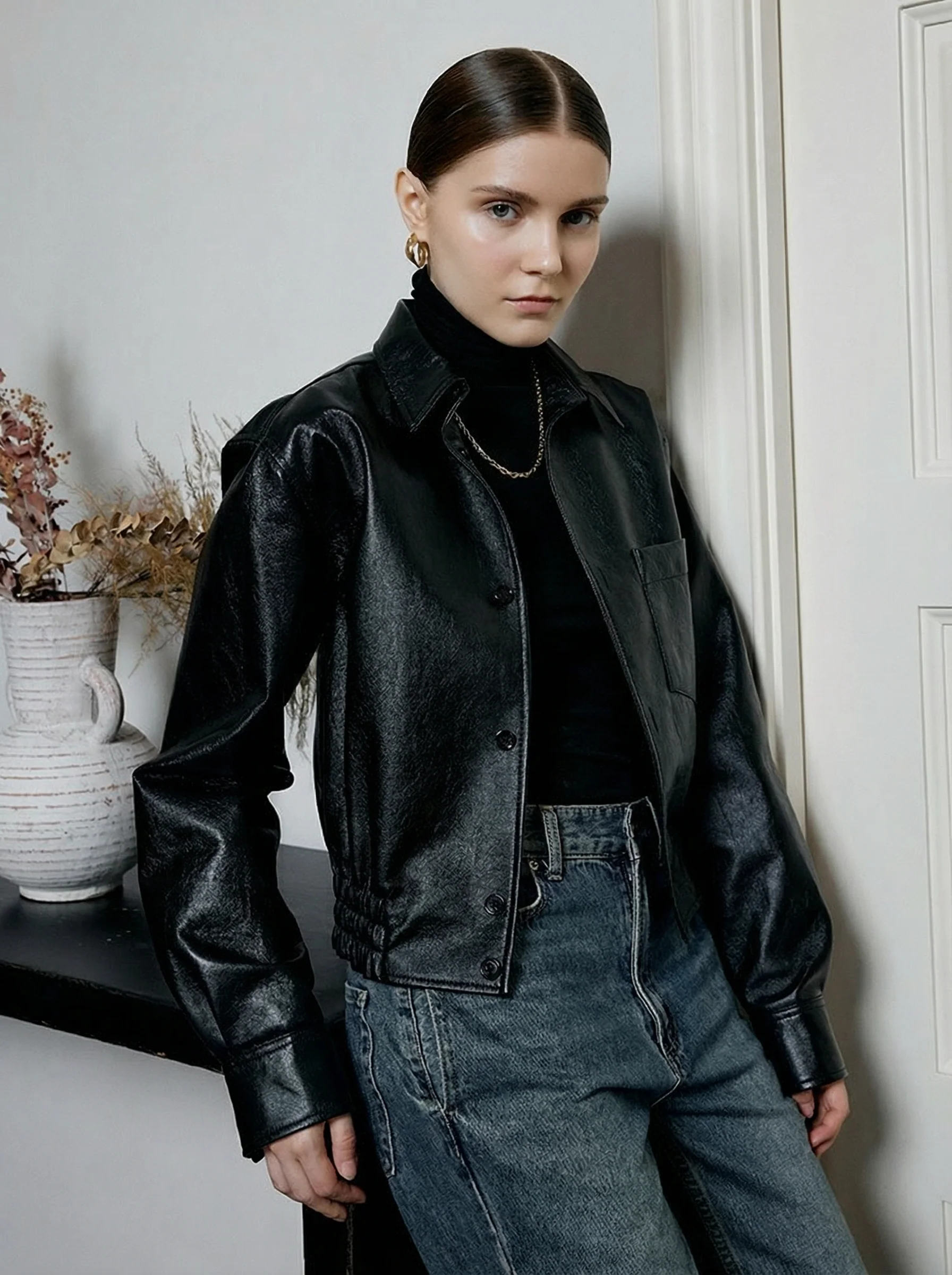 Black Sheepskin Blouson Jacket - Image 7