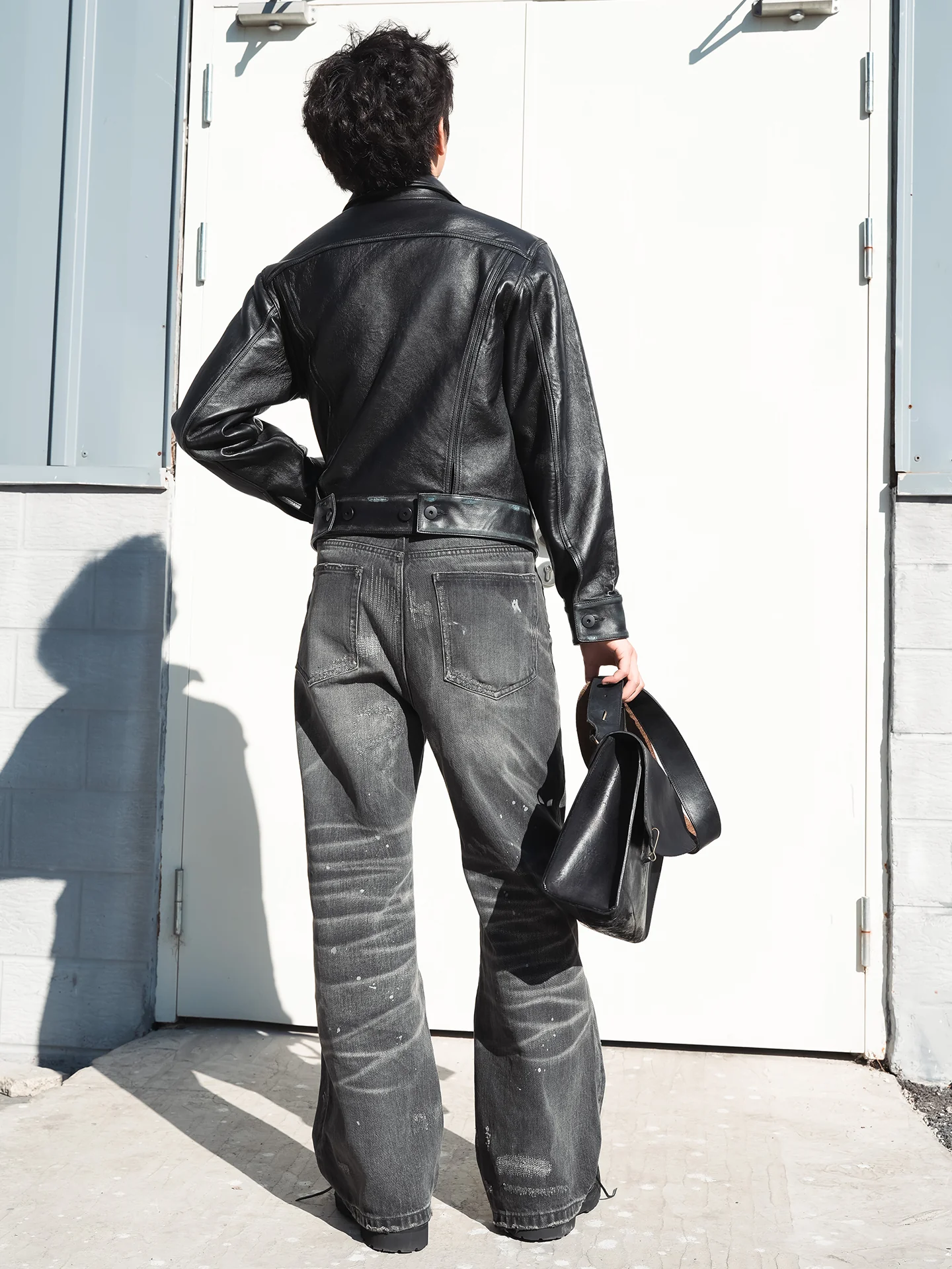Black Sheepskin Trucker Jacket - Image 3