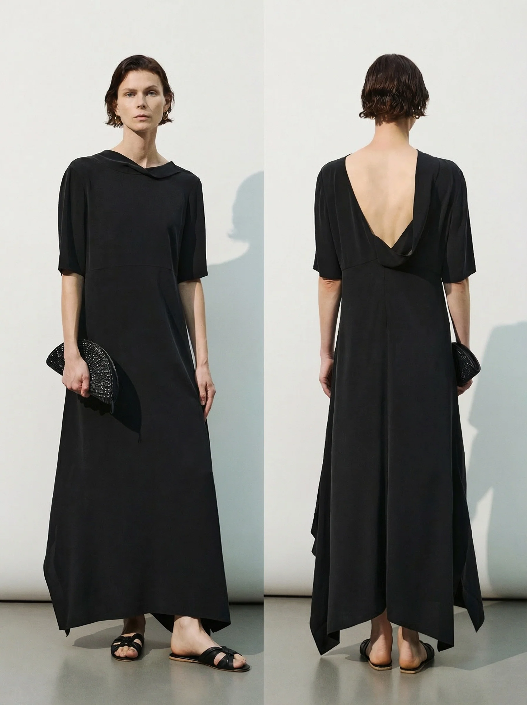 Black Silk Cowl-Back Dress