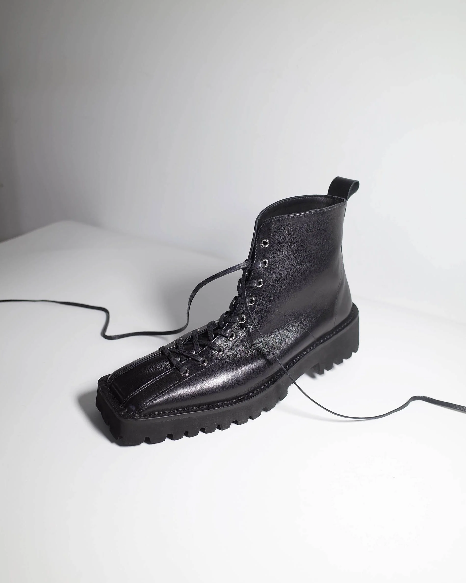 Black Square Toe Lace-Up Boots - Image 2