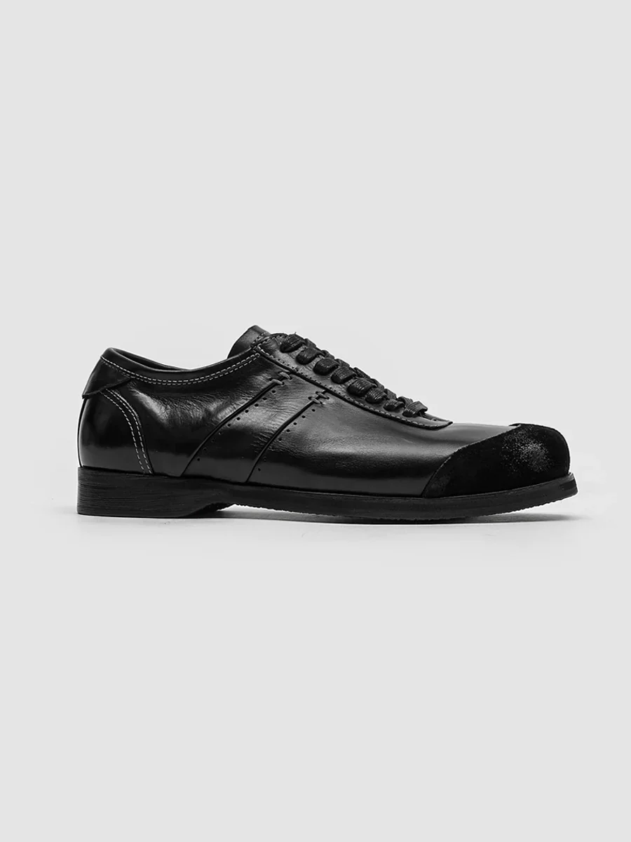 Black Square Toe Leather Casual Shoes