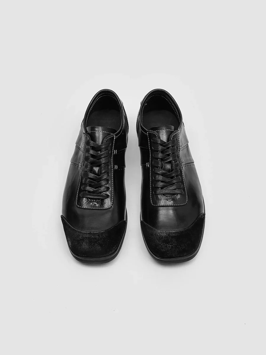 Black Square Toe Leather Casual Shoes - Image 2