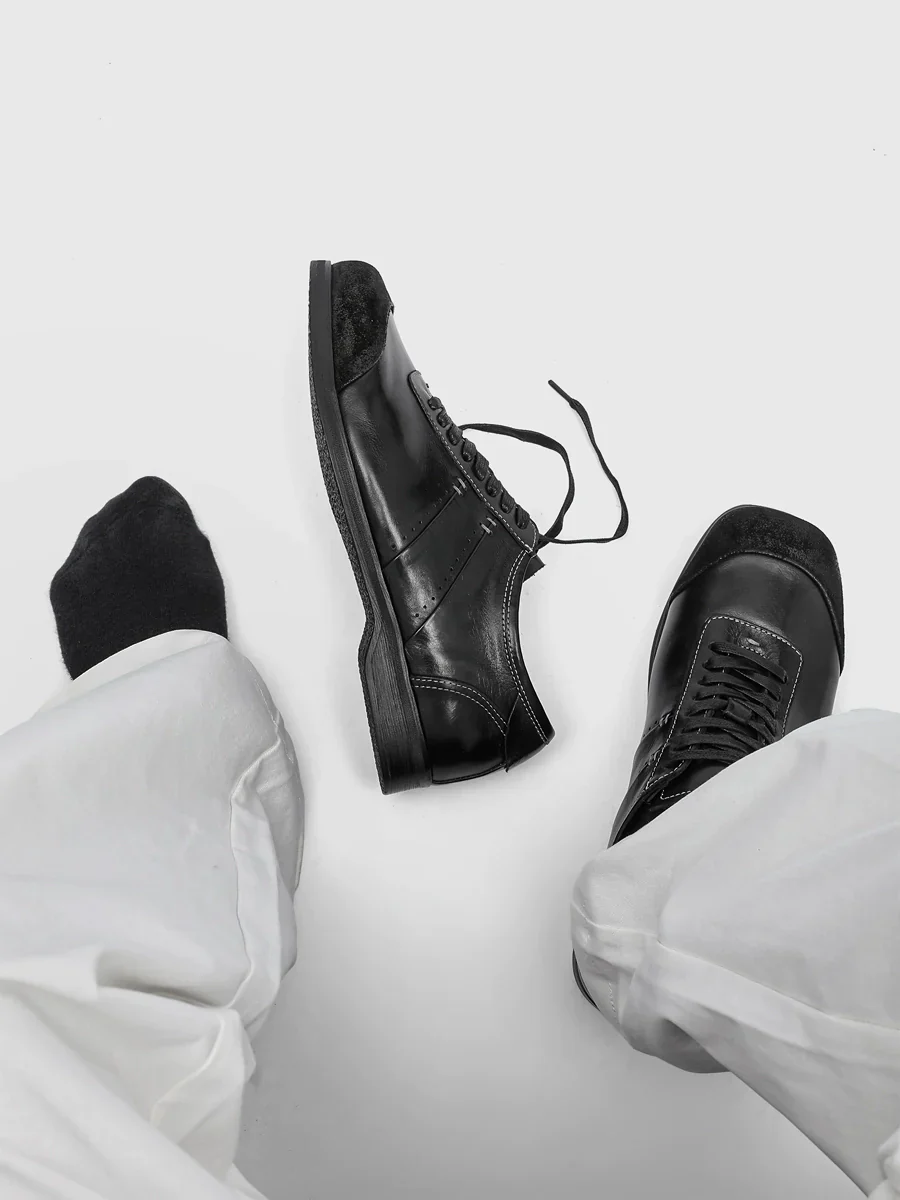 Black Square Toe Leather Casual Shoes - Image 3