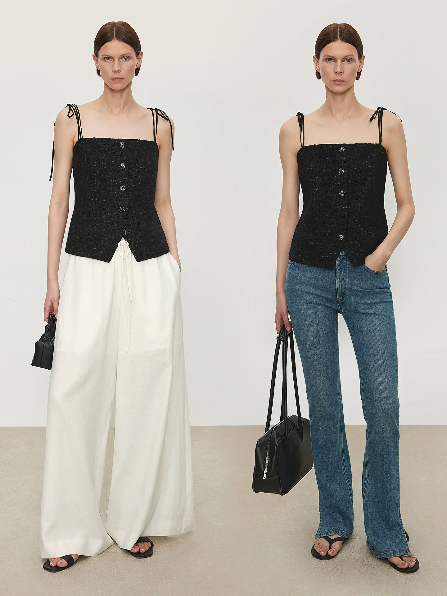 Black Tweed Tie-Strap Camisole - Image 3