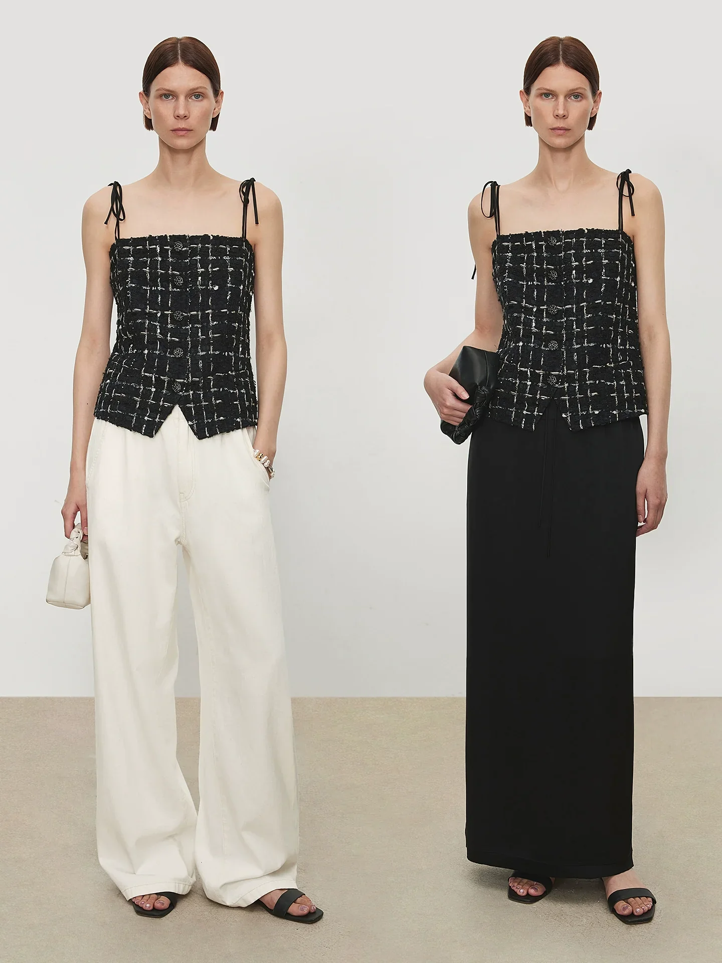 Black Tweed Tie-Strap Camisole - Image 4