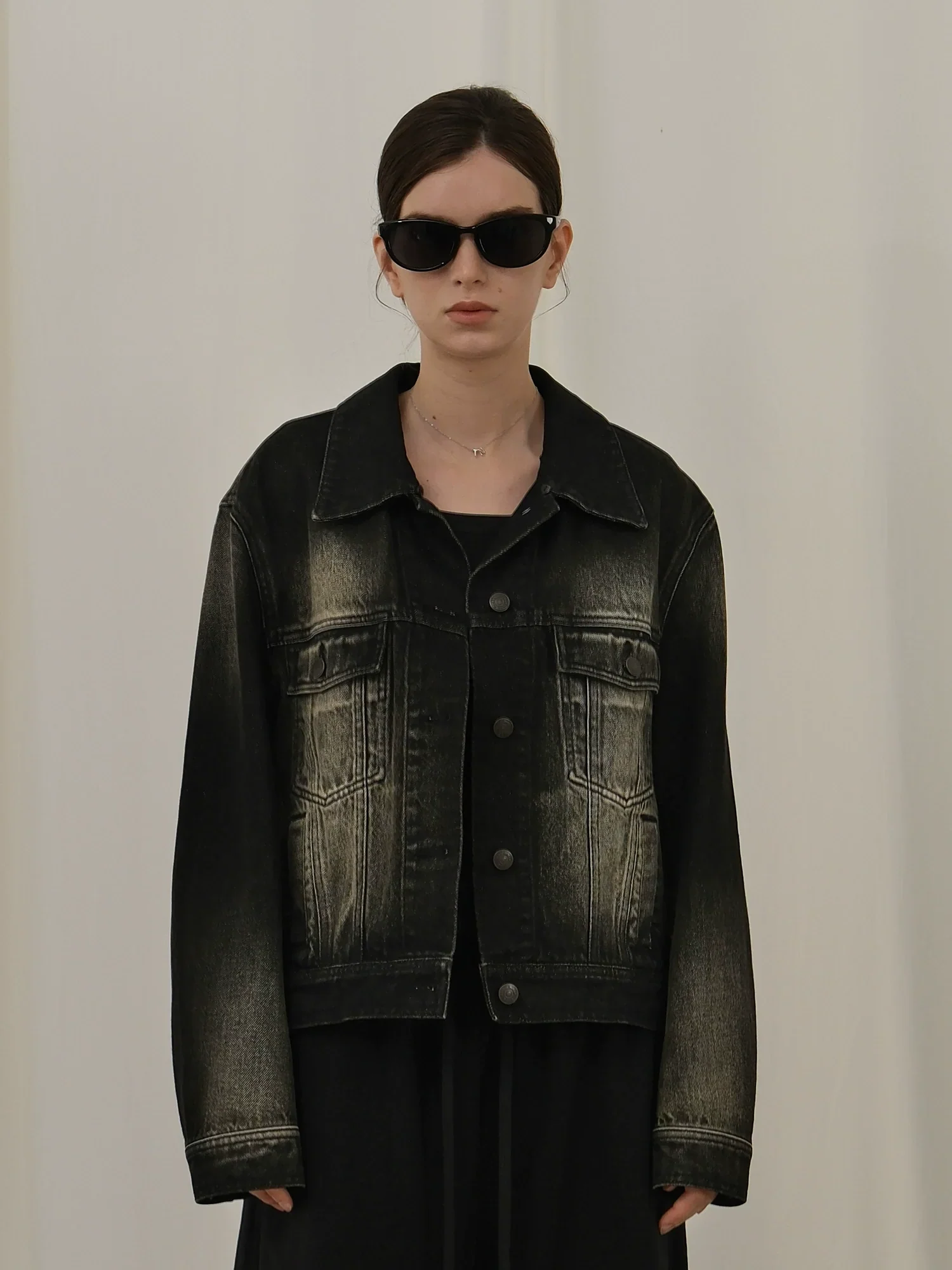 Black Washed Denim Jacket - Image 2