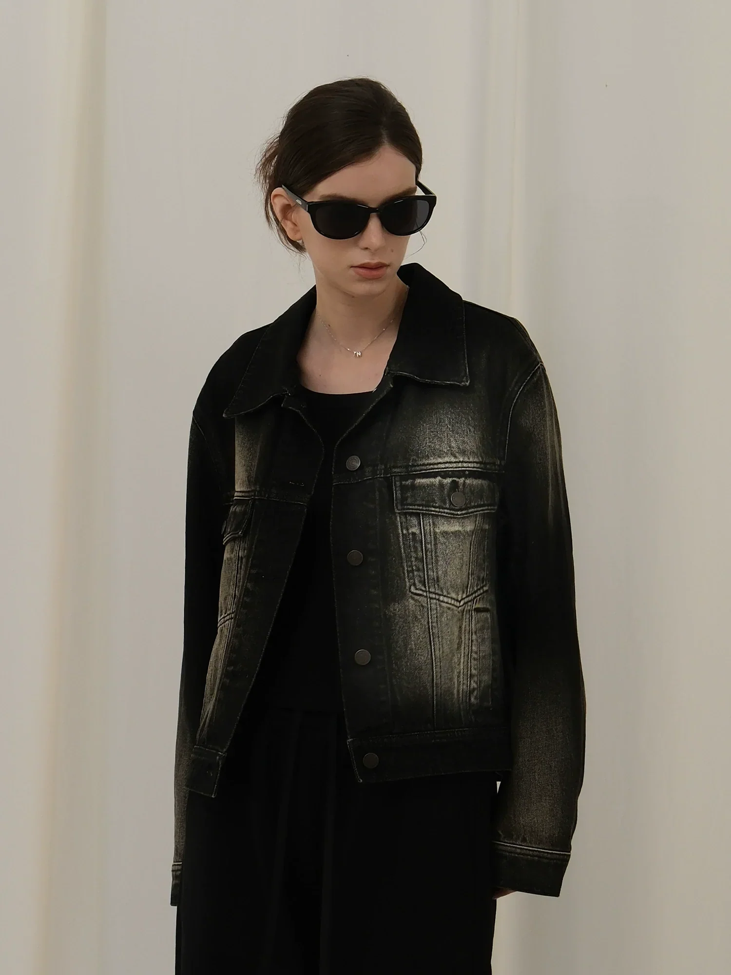 Black Washed Denim Jacket - Image 3