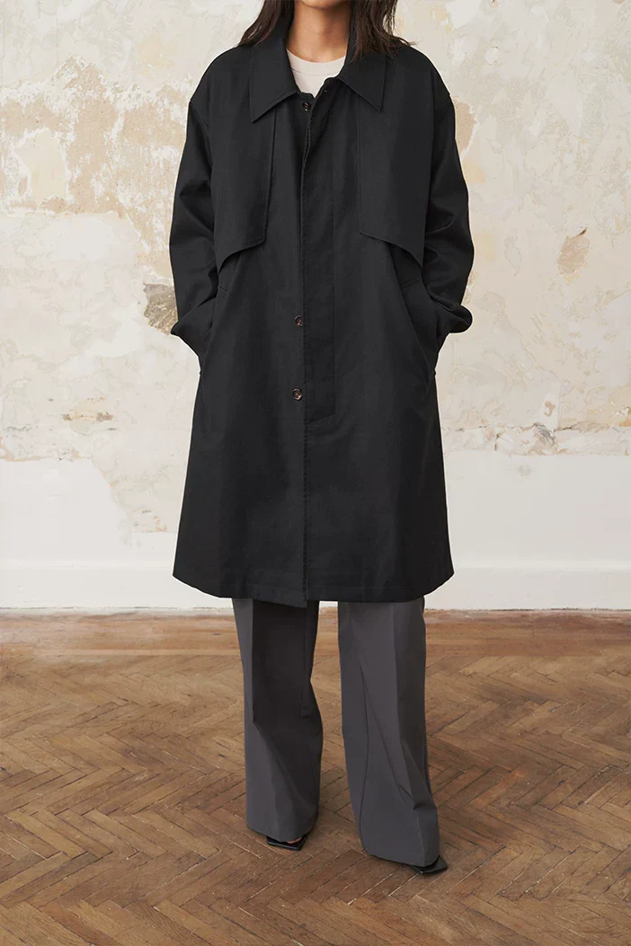 Black Water-Repellent Oversized Coat - Image 3