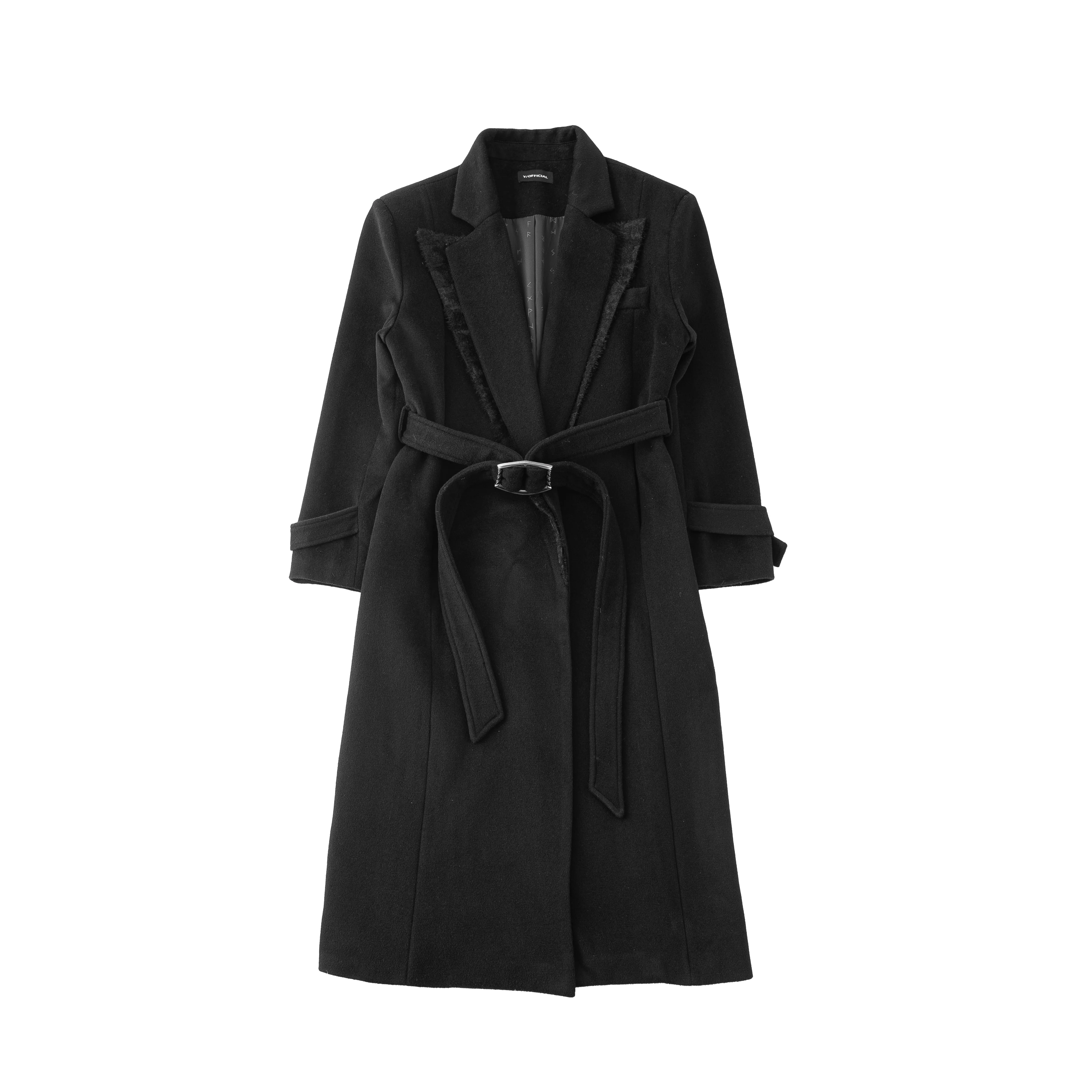 Black Wool Double-Collar Belted Coat - Image 5