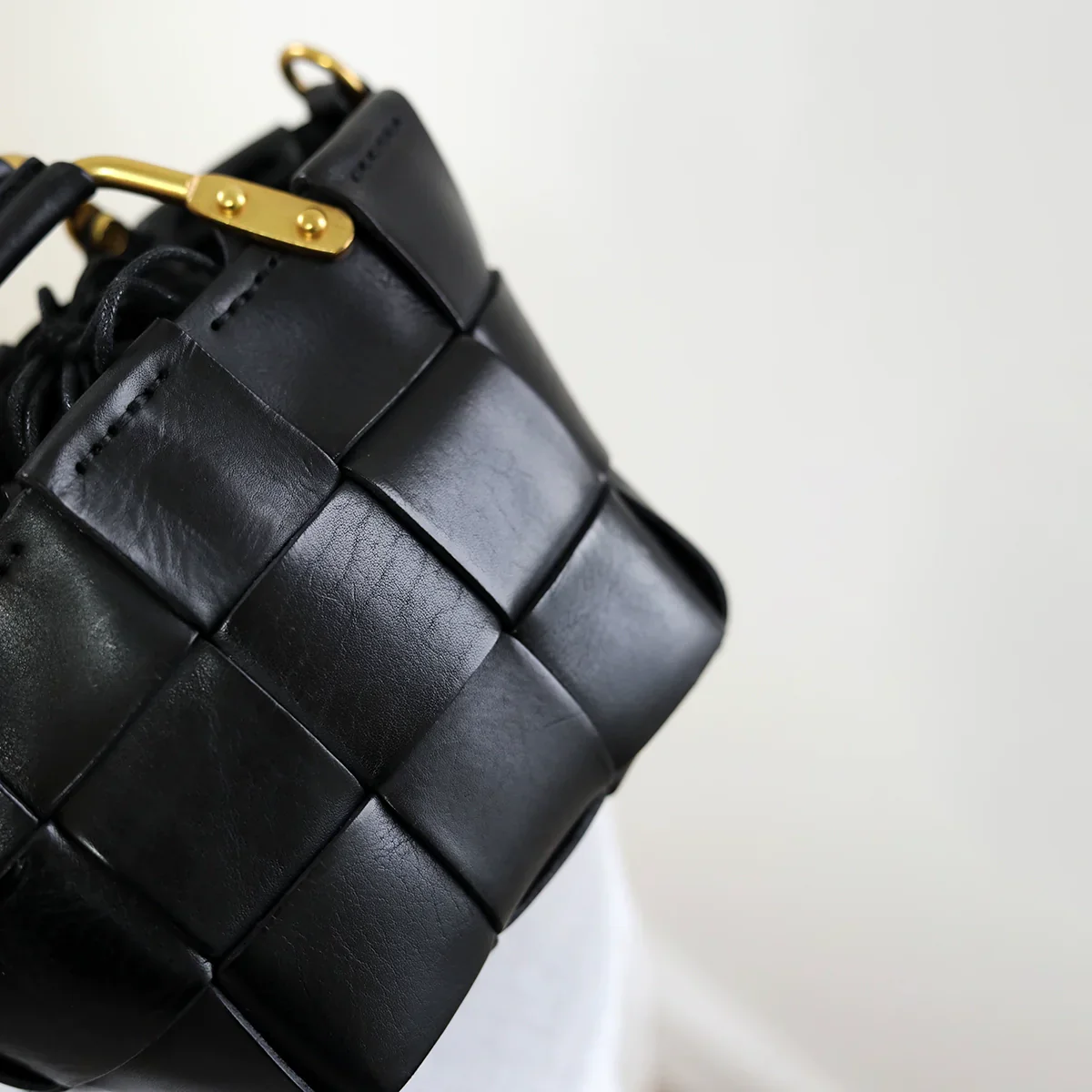 Black Woven Leather Mini Basket Bag - Image 3