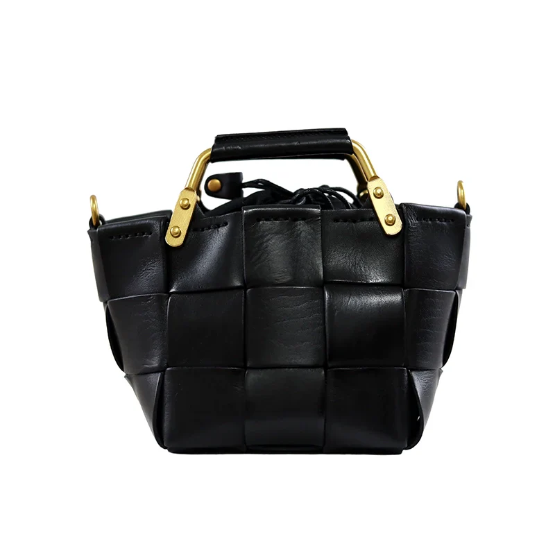 Black Woven Leather Mini Basket Bag - Image 4