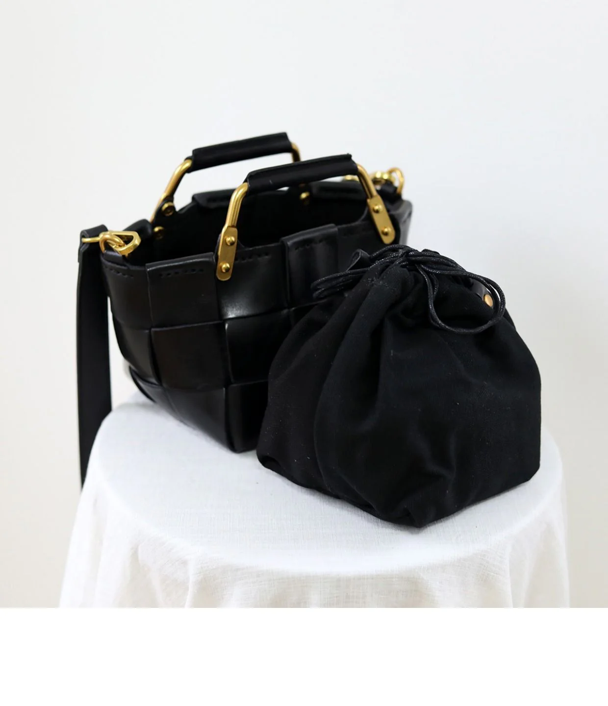 Black Woven Leather Mini Basket Bag - Image 5