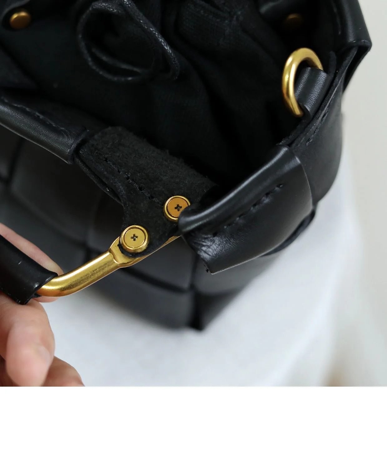 Black Woven Leather Mini Basket Bag - Image 6