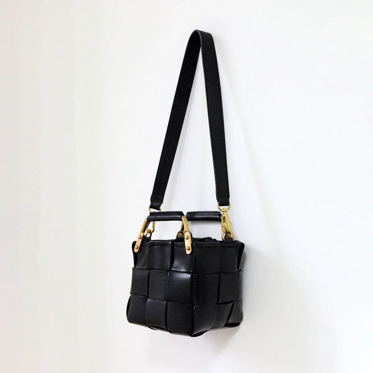 Black Woven Leather Mini Basket Bag - Image 7