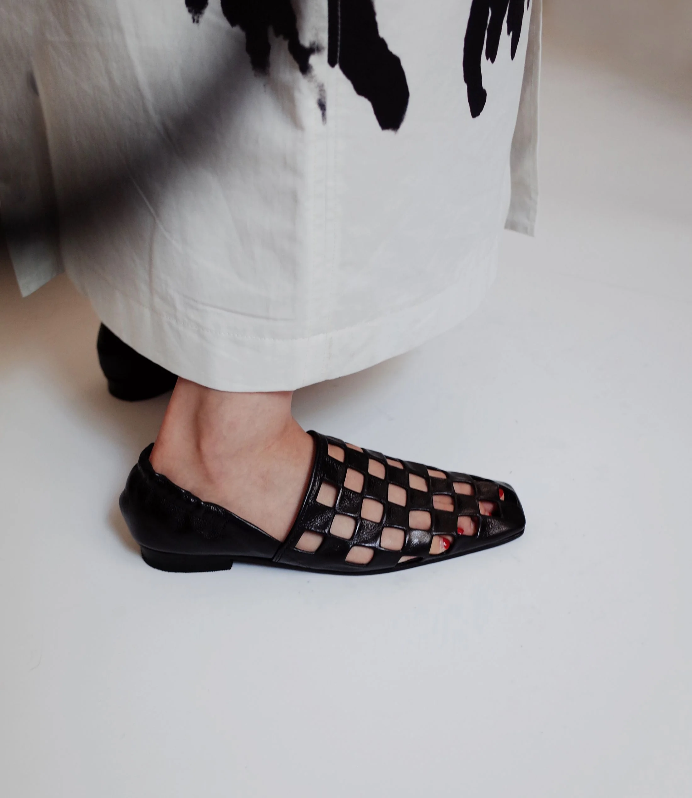 Black Woven Square Toe Flats - Image 3