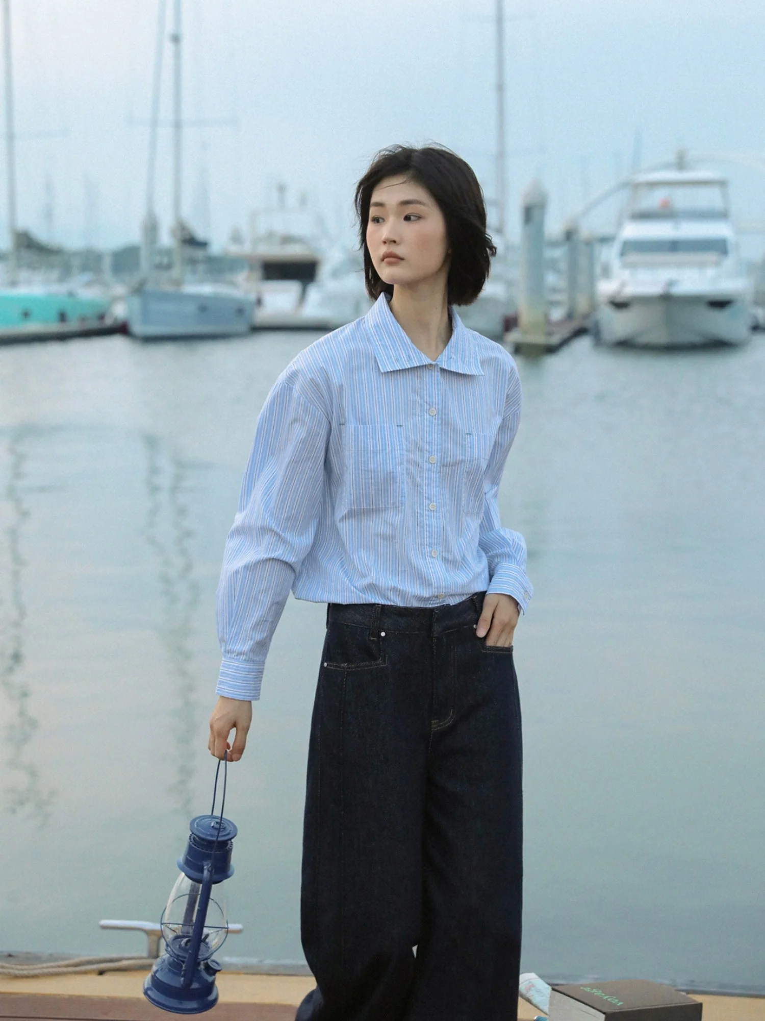 Blue and White Striped Two-Wear Shirt