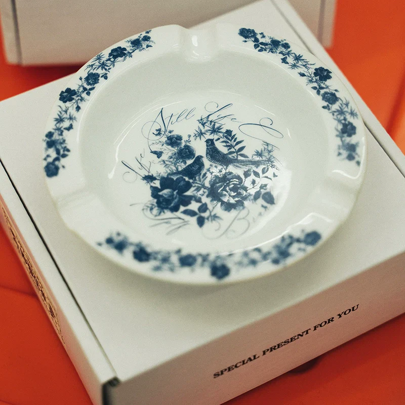 Blue Floral Ceramic Ashtray