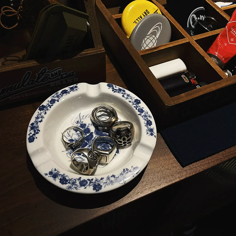 Blue Floral Ceramic Ashtray - Image 4
