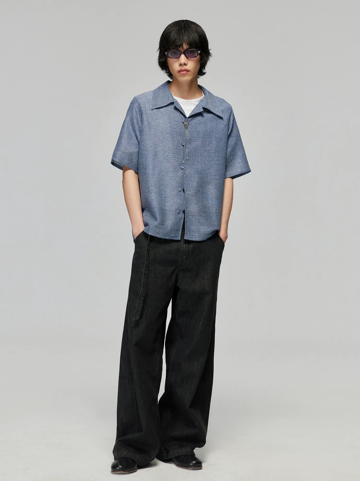 Blue Micro-Check Camp-Collar Shirt - Image 4